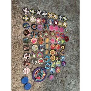 Vintage POG Milk Cap Game Collection Lot with Rain-Blo Slammers 90s Retro Toys